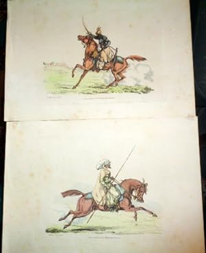 Arab Horsemen. 2 hand coloured Copper engravings dated 1820.