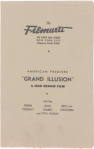 La Grande Illusion [The Grand Illusion] (Original program for the 1938 US premiere of the 1937 Fr...