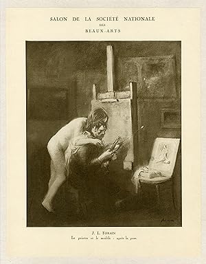 "J. L. FORAIN : Le peintre et le modèle après la pose" Typo-litho originale entoilée de FORAIN po...