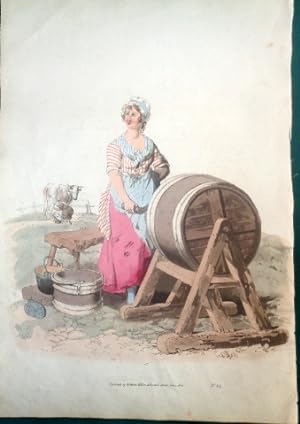 Butter-Churner. Lady with Butter Barrel. Aquatint from the Costume of Gt Britain.