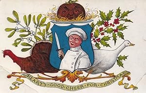 Chef with Carving Meat Knife Christmas Meat Turkey Postcard