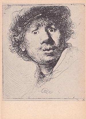 Rembrandt Terrified Self Portrait Expression Etching Painting Postcard