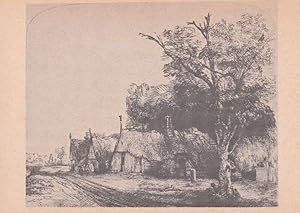 Landscape With Three Gabled Cottages Old Painting Postcard