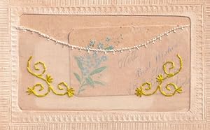 With Best Wishes Flowers Purse Silk Old Postcard