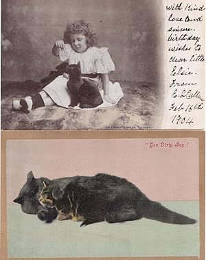 Girl Hypnosis With Cat Kitten You Dirty Boy 2x Old Postcard s