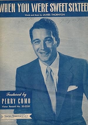 When You Were Sweet Sixteen - Vintage Sheet Music from the Jolson Story Perry Como Cover