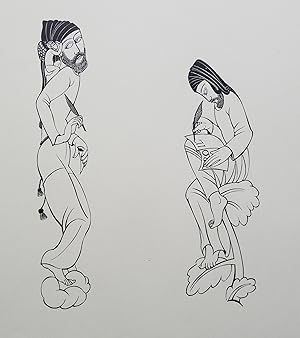 Eric Gill two wood engravings Chaucer Writing and Chaucer and Cupid
