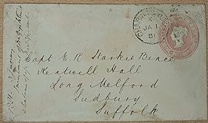 Original Victorian postal envelope addressed to Capt. E. R. Starkie Bence - QV 1d pink cover with...