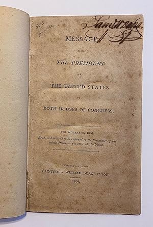[EARLY WORK ON MISSOURI & MINING IN THE WEST]. Message of the President of the United States to B...