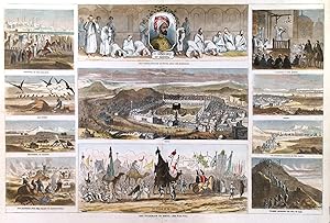 THE PILGRIMAGE TO MECCA. View of Mecca, showing the Kaaba and the Great Mosque, surrounded by t...