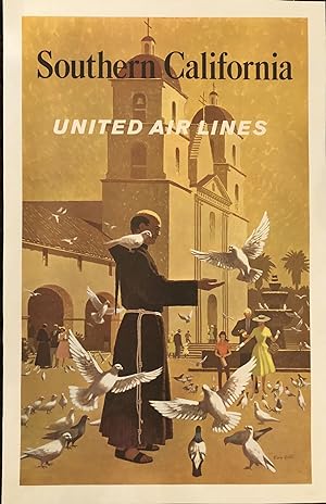 SOUTHERN CALIFORNIA. United Airlines. Circa 1950's. (Original Vintage Travel Poster) Featuring th...
