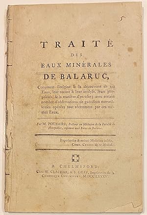 Traité des eaux minérales de Balaruc, contenant l'origine & la découverte de ces eaux, leur natur...
