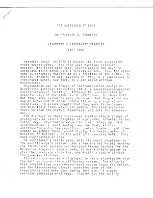 Higinbotham, "Patriarch of Pong," Signed Type Script Article About His Landmark non-violence Comp...