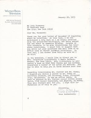 Gene Roddenberry writes about STAR TREK and mentions Shatner and Nimoy
