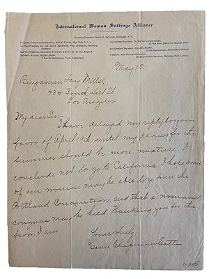 Woman Suffrage Leader Carrie Chapman Catt Signed Letter Assigning Female Delegates so "A Woman's ...