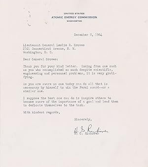 Rickover writes to Groves on Atomic Energy Commission Letterhead