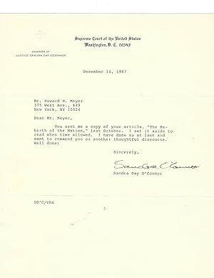 Typed Letter Signed by First Female Supreme Court Justice Sandra Day O'Connor