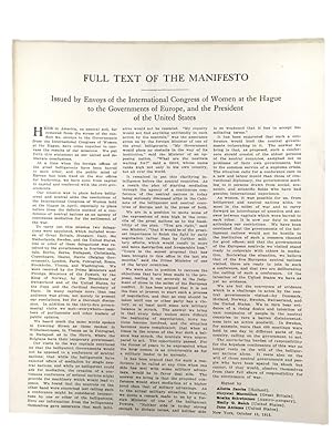 Manifesto by 2 Nobel Peace Prize Winners, Jane Addams and Emily Balch