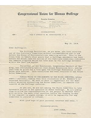 The Congressional Union for Women Suffrage Circular Letter 1914, Not in OCLC