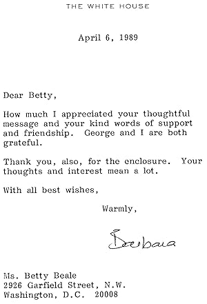 Barbara Bush Typed Letter Signed