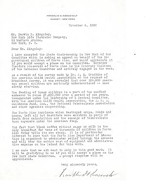 Roosevelt Heart-wrenching Letter Signed to Help Starving Children in Puerto Rico