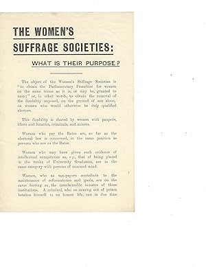 1905 Pro-Women Suffrage Handbill Asks "Women's Suffrage Societies: What is their Purpose?"