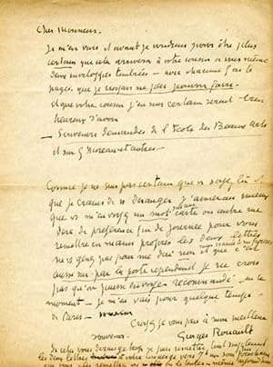 Georges Rouault writes regarding "The souvenirs you requested regarding the Ecole des Beaux-Arts ...