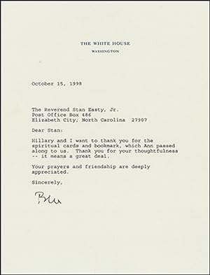 Bill Clinton Typed Letter Signed as President to his Spiritual Advisor