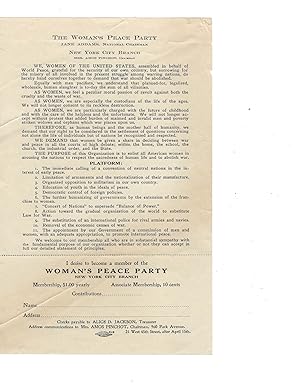 As World War I rages, Jane Addams and The Woman's Peace Party "demand that war should be abolished"