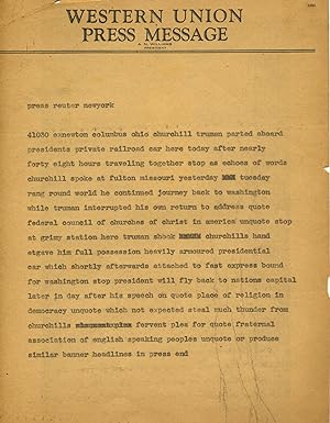 Original WESTERN UNION Telegram on TRUMAN & CHURCHILL
