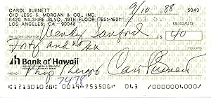 Carol Burnett Signed Check