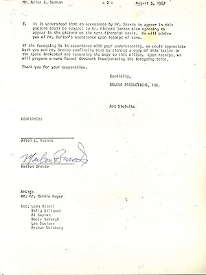 Marlon Brando Signed Film Document