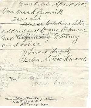 Belva Lockwood, First Woman to Run for U.S. President Autograph Letter Signed