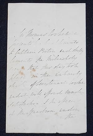 Handwritten letter to Captain Porter concerning the accidental death of Lieutenant Cocke on the A...