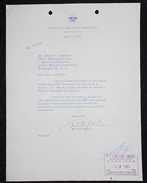 Typed letter, signed, on Office of the Vice President letterhead, regarding Christian A. Herter, Jr.