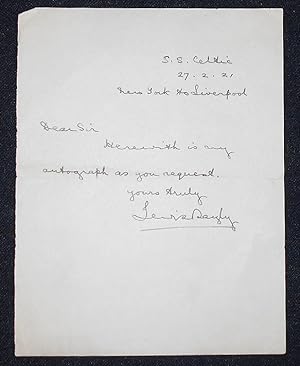 Handwritten letter signed by Admiral Lewis Bayly