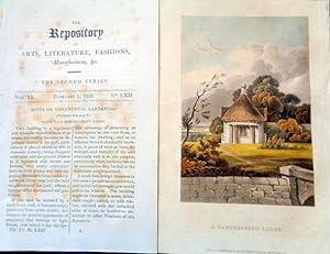 Gamekeepers Lodge. Hand coloured aquatint architectural landscape. From "The Repository of Arts" ...