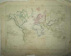 The World. On Mercator's Projection. Map of the Continents and Oceans with Hand Colored Borders