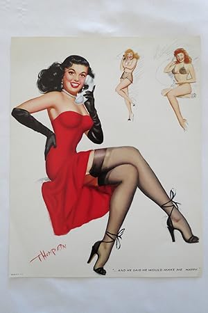 JERRY THOMPSON VINTAGE PIN-UP LITHOGRAPH PRINT - 'AND HE SAID HE WOULD MAKE ME HAPPY' - 7.75" X 9...