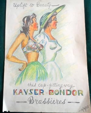 Kayser Bondor "Brassieres" Advert Poster. "This cup fitting way". ORIGINAL. Pencil and crayon 4th...