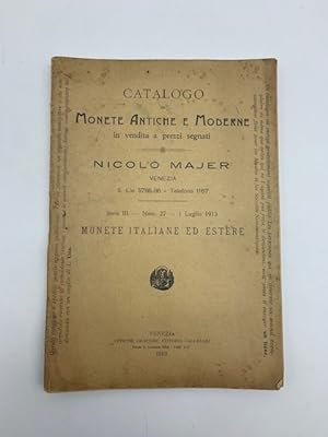 Catalogo di monete antiche e moderne in vendita a prezzi segnati Nicolo' Majer, Venezia. Serie III