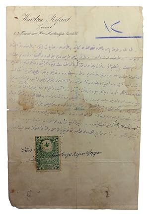 [ADS BY THE FIRST TURKISH TRANSLATOR OF MARX'S DAS KAPITAL] Autograph document signed 'Haydar Rif...