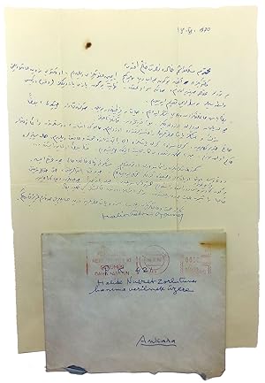 Autograph letter signed 'Halit Fahri Ozansoy' with original envelope, addressed to Turkish poetes...