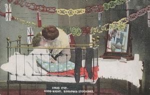 Christmas Eve Military Flags as Stockings Greetings Old Postcard