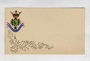 Cartolina postale con stemma coronato e fregio floreale angolare dipinti a mano in vividi colori ...