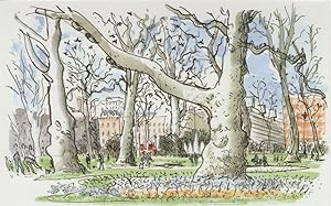Russell Square London in Spring Dog Feeding Painting Postcard