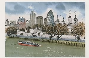 Tower Of London Model River Ship Boat Trip Painting Postcard