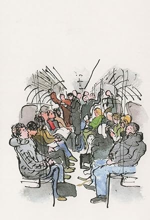 Northern Line Tube Train Passengers London Painting Postcard