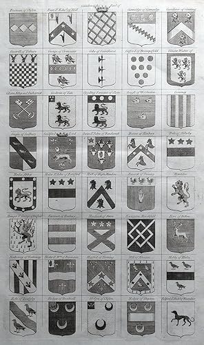 40 COATS OF ARMS, Heraldic Shields, Family Crests #7 original antique print 1768