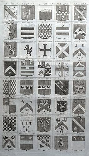 40 COATS OF ARMS, Heraldic Shields, Family Crests #5 original antique print 1768
